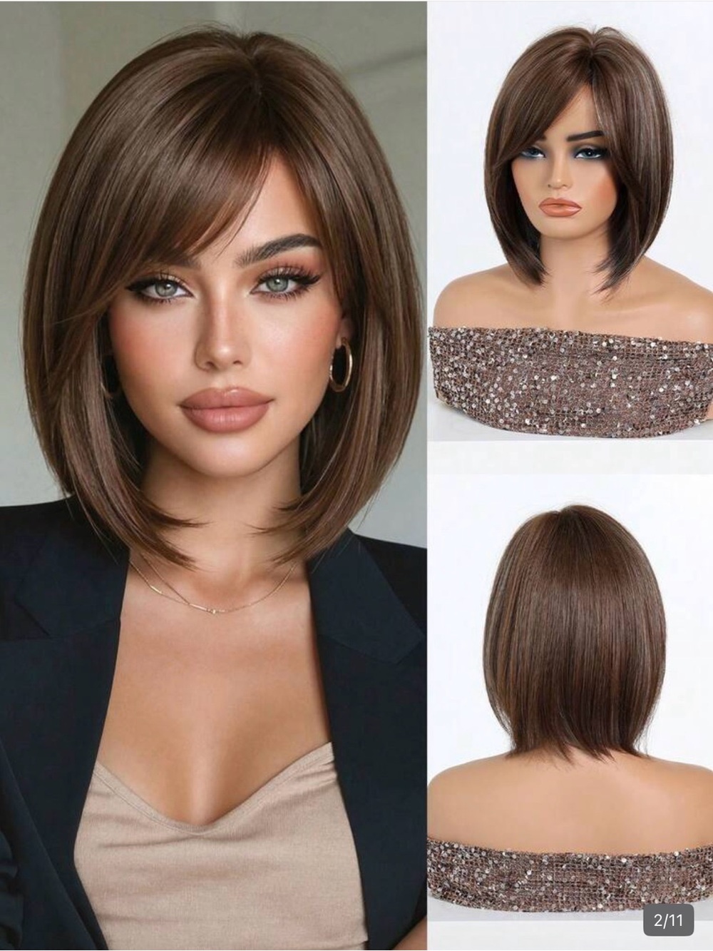 SHEIN Chocolate Brown Layered Bob Wig